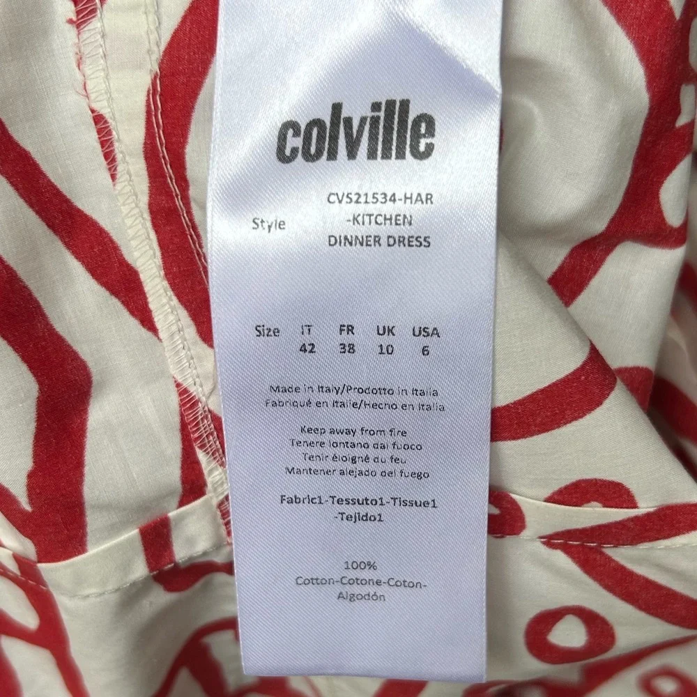COLVILLE Red White Kitchen Dinner Abstract printed cotton-poplin midi dress Sz 6